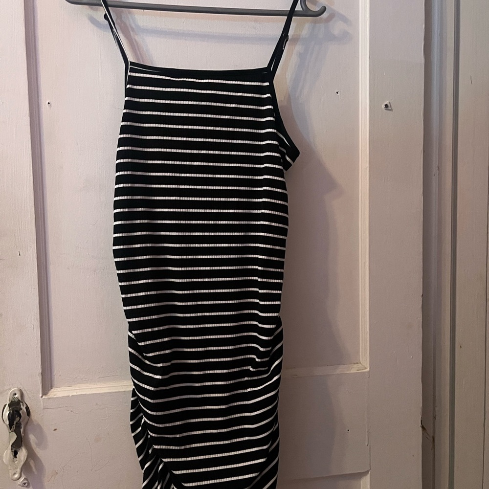 SHEIN Black and White Ruched Midi Slip Dress